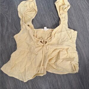 PacSun Cream Ruched Tie Front Tank Top